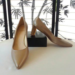 Stuart Weitzman Tan and Gold Block Heel Pumps 9N NEW
